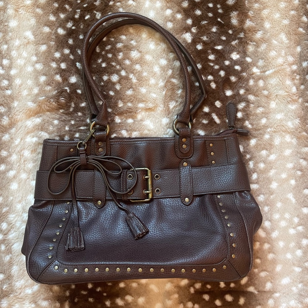 Chocolate brown bag with gold hardware